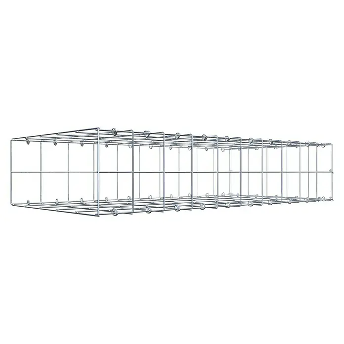 Gabiona Gabione Typ 2 - Zum Anbau in der Länge, 100 x 50 x 20 cm, Stahl, Maschenbreite: 100 mm, Maschenhöhe: 100 mm, C-Ring - Draufsicht auf eine Kabelführung, die aus einem stabilen, rechteckigen Drahtgeflecht besteht. Das offene Design ermöglicht eine einfache Kabelführung.