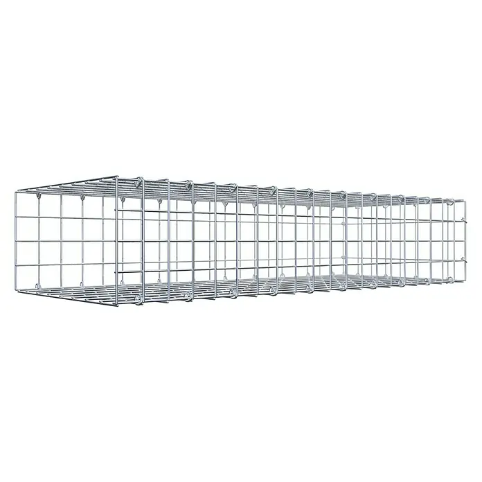 Gabiona Gabione Typ 2 - Zum Anbau in der Länge, 100 x 40 x 20 cm, Stahl, Maschenbreite: 50 mm, Maschenhöhe: 50 mm, C-Ring - Draufsicht eines Gabionenkorbs aus verzinktem Drahtgitter. Der Gabionenkorb ist leer und hat eine rechteckige Form für Steine oder andere Materialien.