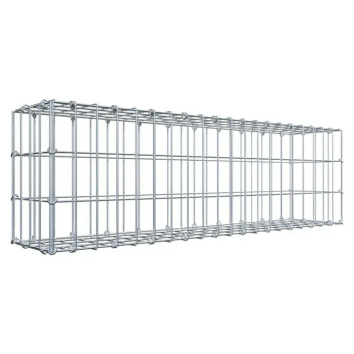 Gabiona Gabione - 100 x 20 x 30 cm, Stahl, Maschenbreite: 50 mm, Maschenhöhe: 100 mm, C-Ring - Gabionenstruktur: Draufsicht auf einen leeren, rechteckigen Gabionenkorb aus verzinktem Stahl, ideal für Gartengestaltung und Erosionsschutz.