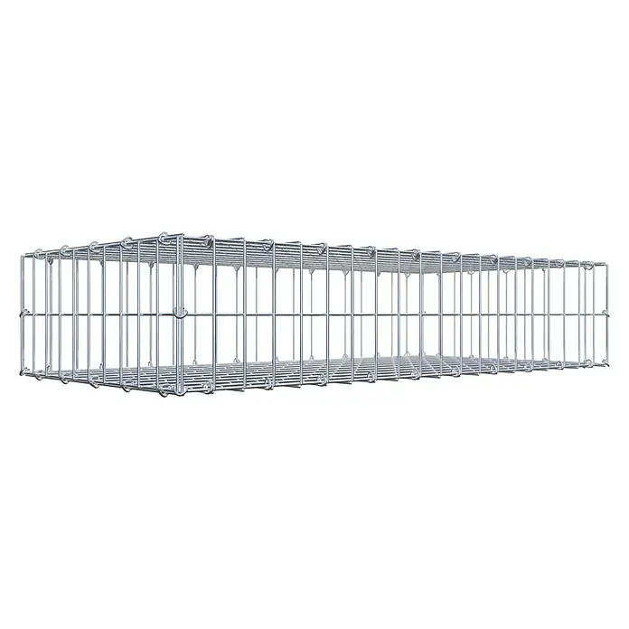 Gabiona Gabione - 100 x 50 x 20 cm, Stahl, Maschenbreite: 50 mm, Maschenhöhe: 100 mm, C-Ring - Ein rechteckiger, silbrig-glänzender Gabionenkorb zur Befüllung mit Steinen, dargestellt vor einem schwarzen Hintergrund.