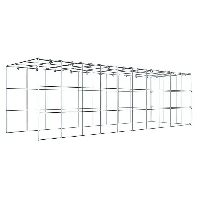 Gabiona Gabione Typ 4 - Zum Anbau in Länge & Höhe, 100 x 30 x 30 cm, Stahl, Maschenbreite: 100 mm, Maschenhöhe: 100 mm, C-Ring - Das Bild zeigt einen länglichen, metallischen Gabionenkorb mit rechteckigen Maschen, der sich ideal für dekorative oder funktionale Landschaftsgestaltung eignet.