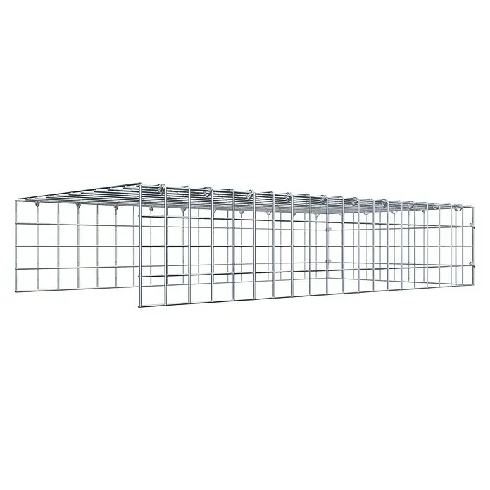 Gabiona Gabione Typ 4 - Zum Anbau in Länge & Höhe, 100 x 50 x 20 cm, Stahl, Maschenbreite: 50 mm, Maschenhöhe: 50 mm, C-Ring - Metallkorb mit quadratischen Maschen auf schwarzem Hintergrund. Der Korb ist robust und für verschiedene Anwendungen geeignet.