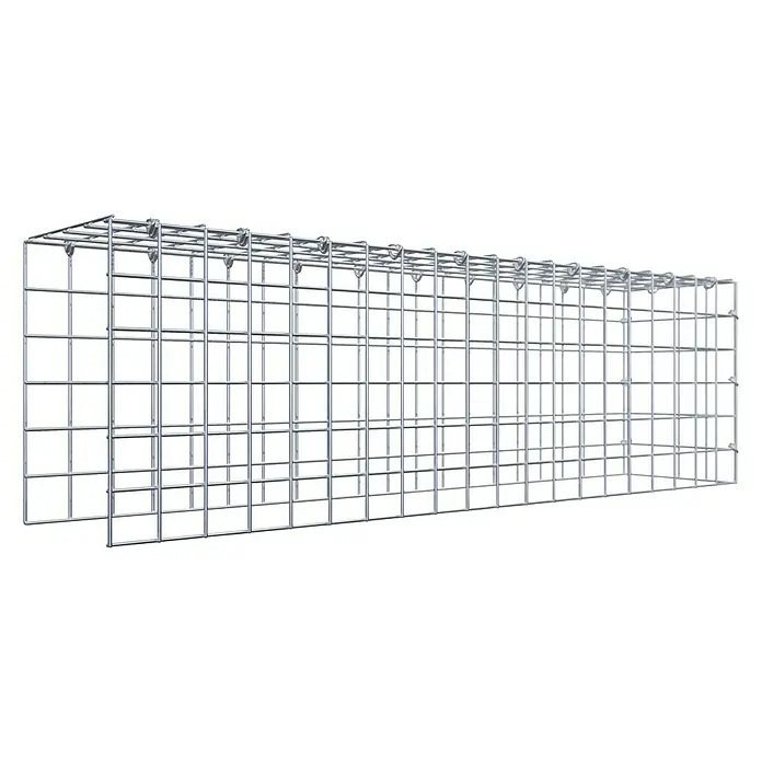 Gabiona Gabione Typ 4 - Zum Anbau in Länge & Höhe, 100 x 20 x 30 cm, Stahl, Maschenbreite: 50 mm, Maschenhöhe: 50 mm, C-Ring - Draufsicht eines Gabionenkorbs, der aus einem Drahtgitter gefertigt ist und sich für den Garten- und Landschaftsbau eignet.