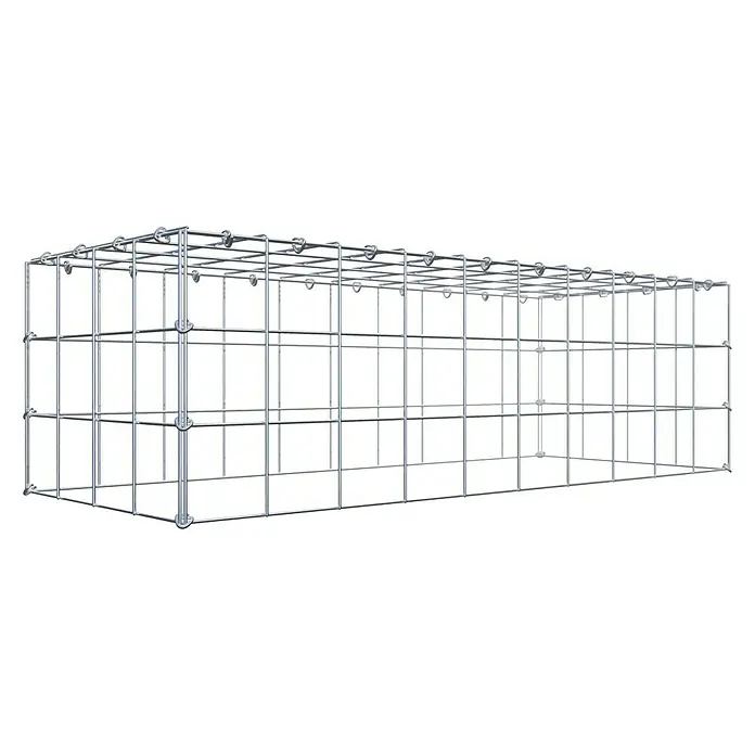 Gabiona Gabione Typ 3 - Zum Anbau in der Höhe, 100 x 40 x 30 cm, Stahl, Maschenbreite: 100 mm, Maschenhöhe: 100 mm, C-Ring - Das Bild zeigt eine dreidimensionale Gabionenstruktur aus verzinktem Stahldraht, ideal für den Garten- und Landschaftsbau.