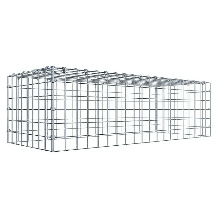 Gabiona Gabione Typ 3 - Zum Anbau in der Höhe, 100 x 40 x 30 cm, Stahl, Maschenbreite: 50 mm, Maschenhöhe: 50 mm, C-Ring - Rechteckiger Gabionenkorb aus silbernem Drahtgeflecht mit quadratischen Öffnungen auf schwarzem Hintergrund. Stabil & langlebig.