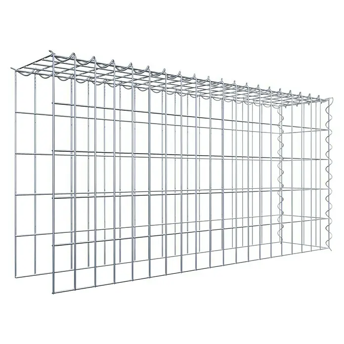 Gabiona Gabione Typ 4 - Zum Anbau in Länge & Höhe, 100 x 20 x 50 cm, Stahl, Maschenbreite: 50 mm, Maschenhöhe: 100 mm, Spirale - Ein langer, rechteckiger Gabionenkorb aus silbrigem Drahtgitter, ideal für den Garten- und Landschaftsbau. Robuste Konstruktion für vielfältige Anwendungen.