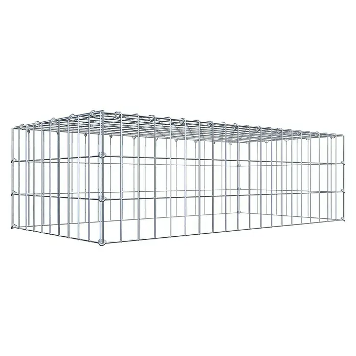 Gabiona Gabione Typ 3 - Zum Anbau in der Höhe, 100 x 50 x 30 cm, Stahl, Maschenbreite: 50 mm, Maschenhöhe: 100 mm, C-Ring - Ein rechteckiger Gabionenkorb aus silbernem Draht, ideal für Gartengestaltung und Landschaftsbau, vor einem schwarzen Hintergrund.