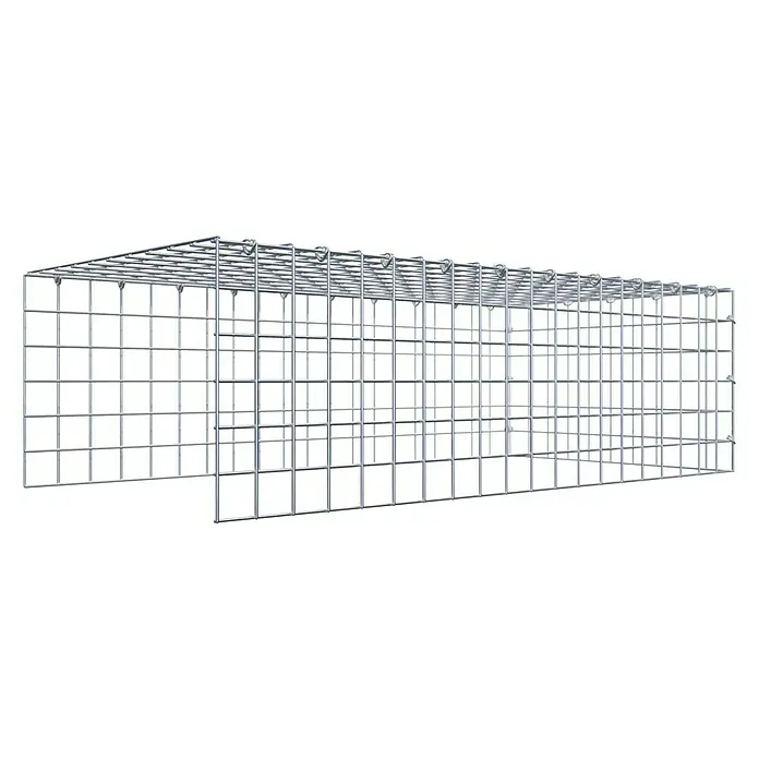 Gabiona Gabione Typ 4 - Zum Anbau in Länge & Höhe, 100 x 50 x 30 cm, Stahl, Maschenbreite: 50 mm, Maschenhöhe: 50 mm, C-Ring - Ansicht eines Gabionenkorbs aus verzinktem Draht. Diese Gabione ist für den Einsatz im Garten- und Landschaftsbau konzipiert.