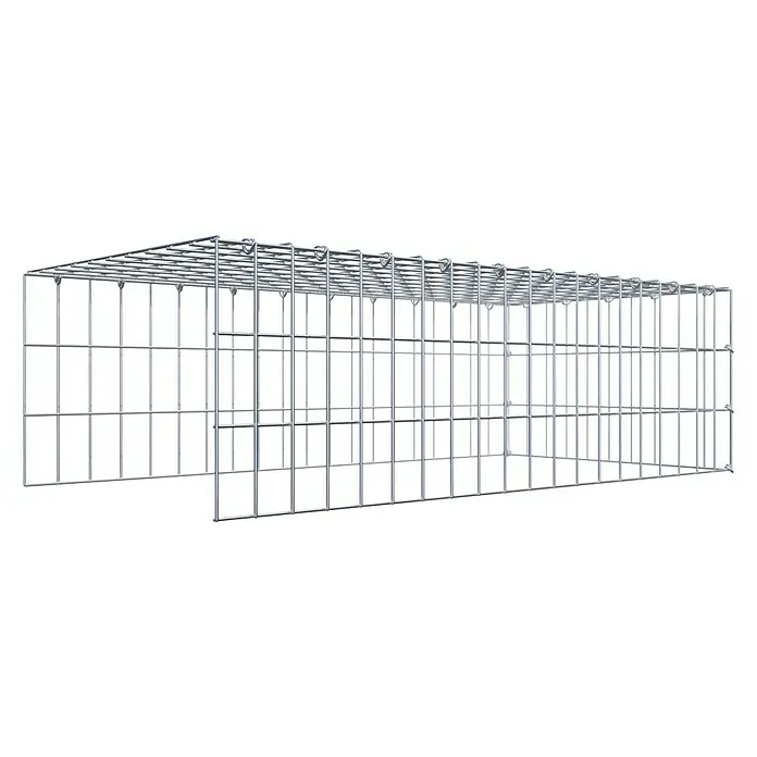 Gabiona Gabione Typ 4 - Zum Anbau in Länge & Höhe, 100 x 50 x 30 cm, Stahl, Maschenbreite: 50 mm, Maschenhöhe: 100 mm, C-Ring - Produktansicht eines Gabionenkorbes aus verzinktem Drahtgeflecht. Der Gabionenkorb ist leer und rechteckig.