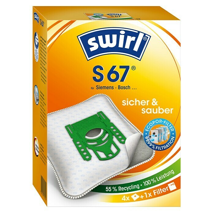 Swirl MicroPor Plus Staubsaugerbeutel S 67 (4 Stk., Passend für: Siemens Staubsauger)