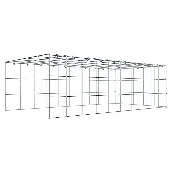 Gabiona Gabione Typ 4 - Zum Anbau in Länge & Höhe, 100 x 50 x 30 cm, Stahl, Maschenbreite: 100 mm, Maschenhöhe: 100 mm, C-Ring - Das Bild zeigt einen Drahtgitterkorb aus Metall, der als Gabione für verschiedene Anwendungen im Garten- und Landschaftsbau verwendet werden kann.