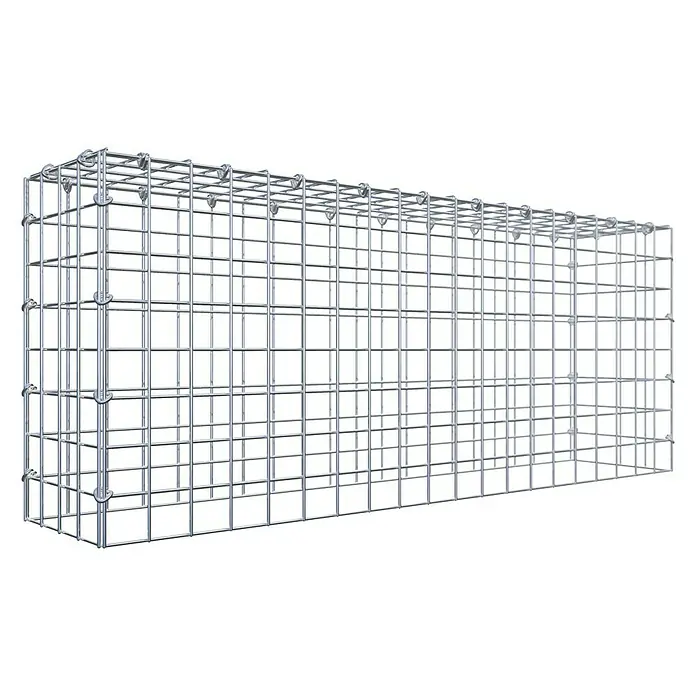 Gabiona Gabione Typ 3 - Zum Anbau in der Höhe, 100 x 20 x 40 cm, Stahl, Maschenbreite: 50 mm, Maschenhöhe: 50 mm, C-Ring - Nahaufnahme eines rechteckigen Gabionenkörpers aus verzinktem Drahtgeflecht mit quadratischen Maschen, ideal für den Landschaftsbau.