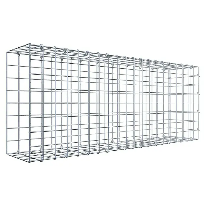 Gabiona Gabione Typ 2 - Zum Anbau in der Länge, 100 x 20 x 40 cm, Stahl, Maschenbreite: 50 mm, Maschenhöhe: 50 mm, C-Ring - Draufsicht auf einen rechteckigen Gabionenkorb aus verzinktem Stahldrahtgitter. Ideal für Gartenbau und Landschaftsgestaltung.