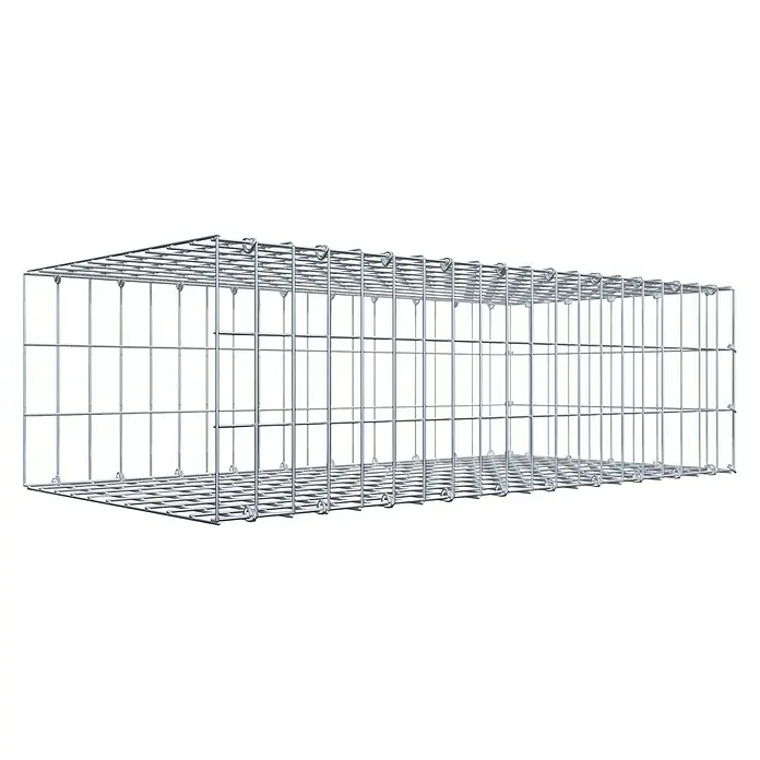 Gabiona Gabione Typ 2 - Zum Anbau in der Länge, 100 x 50 x 30 cm, Stahl, Maschenbreite: 50 mm, Maschenhöhe: 100 mm, C-Ring - Produktansicht eines länglichen Gabionenkorbs aus Drahtgitter. Ideal für den Garten- und Landschaftsbau zur Gestaltung von Außenbereichen.