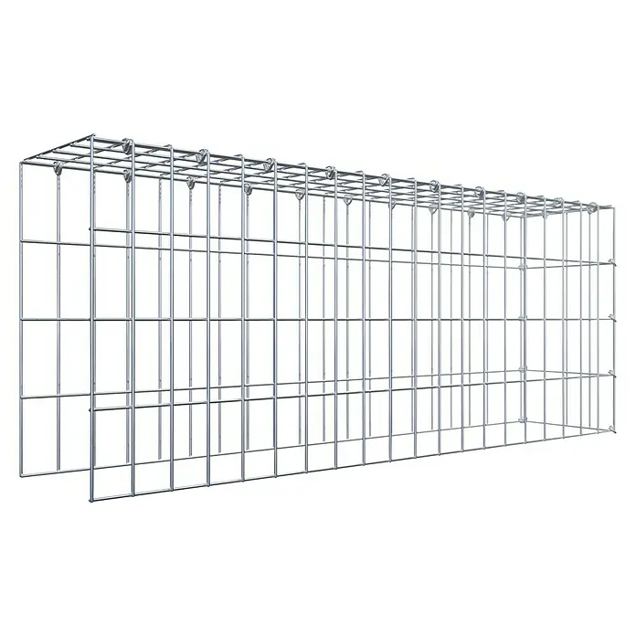 Gabiona Gabione Typ 4 - Zum Anbau in Länge & Höhe, 100 x 20 x 40 cm, Stahl, Maschenbreite: 50 mm, Maschenhöhe: 100 mm, C-Ring - Abbildung eines Gabionenkorbs aus verzinktem Stahlgeflecht, der sich ideal für den Bau von Stützmauern eignet und hohe Stabilität bietet.