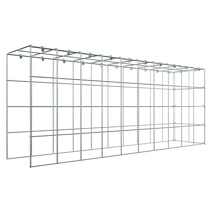 Gabiona Gabione Typ 4 - Zum Anbau in Länge & Höhe, 100 x 20 x 40 cm, Stahl, Maschenbreite: 100 mm, Maschenhöhe: 100 mm, C-Ring - Ansicht eines rechteckigen Gabionenkorbs aus galvanisiertem Stahl mit quadratischen Maschen, der Stabilität und Haltbarkeit verspricht.