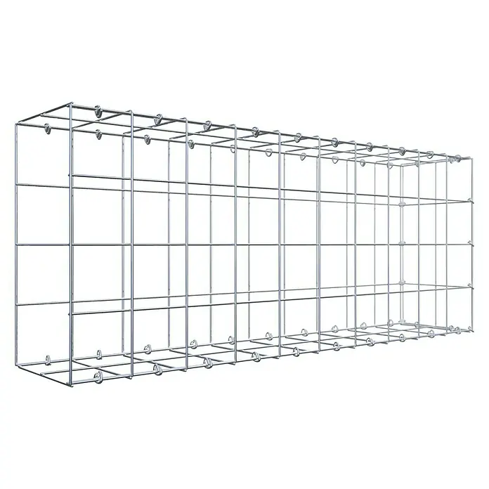 Gabiona Gabione Typ 2 - Zum Anbau in der Länge, 100 x 20 x 40 cm, Stahl, Maschenbreite: 100 mm, Maschenhöhe: 100 mm, C-Ring - Ansicht eines Gabionenkorbes, der durch seine Drahtstruktur und Stabilität überzeugt, ideal für den Garten- und Landschaftsbau.