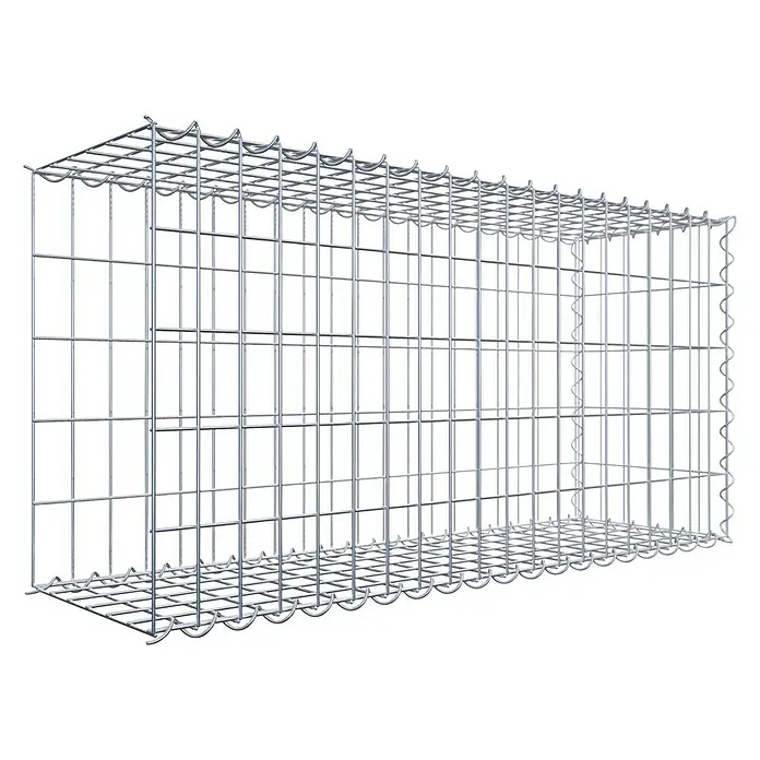 Gabiona Gabione Typ 2 - Zum Anbau in der Länge, 100 x 30 x 50 cm, Stahl, Maschenbreite: 50 mm, Maschenhöhe: 100 mm, Spirale - Ein leeres Gabionenkäfig aus verzinktem Draht, bereit zur Befüllung mit Steinen oder anderen Materialien für den Landschaftsbau.