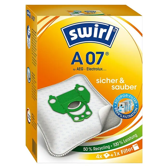 Swirl Staubsaugerbeutel Y 101 MicroPor® Plus (4 Stk., Passend für: Staubsauger von AEG/Dirt Devil/Fakir/Grundig/Hoover/Severin)