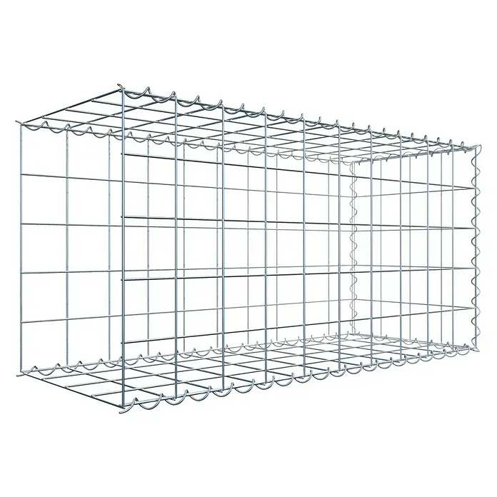 Gabiona Gabione Typ 2 - Zum Anbau in der Länge, 100 x 40 x 50 cm, Stahl, Maschenbreite: 100 mm, Maschenhöhe: 100 mm, Spirale - Ein rechteckiger Gabionenkorb aus verzinktem Drahtgitter, ideal für Landschaftsbau und Erosionsschutz.