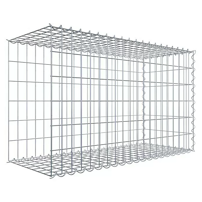 Gabiona Gabione Typ 2 - Zum Anbau in der Länge, 100 x 40 x 60 cm, Stahl, Maschenbreite: 50 mm, Maschenhöhe: 100 mm, Spirale - Leerer, rechteckiger Gabionenkorb aus silbernem Drahtgeflecht.
