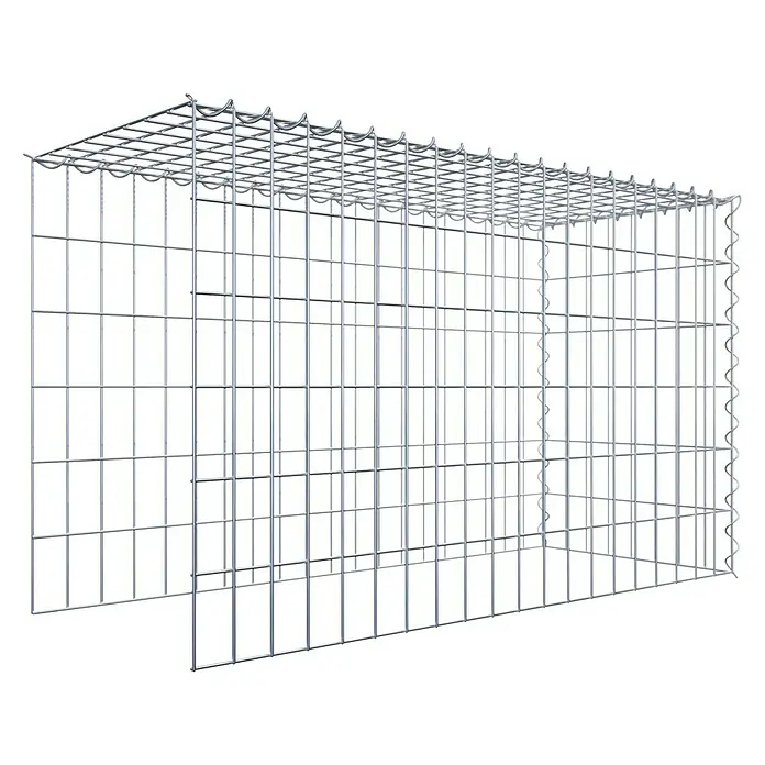 Gabiona Gabione Typ 4 - Zum Anbau in Länge & Höhe, 100 x 40 x 60 cm, Stahl, Maschenbreite: 50 mm, Maschenhöhe: 100 mm, Spirale - Ein detailliertes Bild eines Gabionenkorbes, der durch sein Drahtgitterdesign und seine robuste Bauweise besticht. Ideal für Garten- und Landschaftsbau.