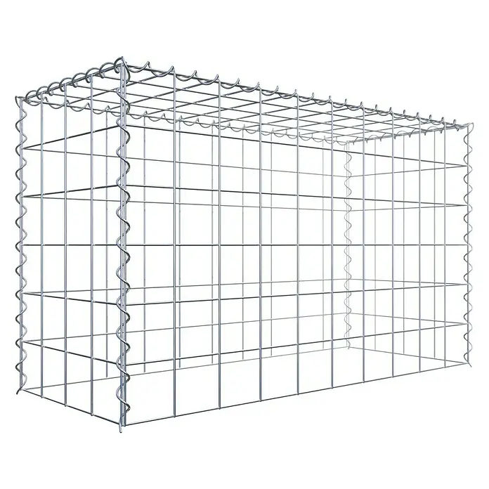 Gabiona Gabione Typ 3 - Zum Anbau in der Höhe, 100 x 40 x 60 cm, Stahl, Maschenbreite: 100 mm, Maschenhöhe: 100 mm, Spirale - Ein rechteckiger Gabionenkorb aus silbernem Metalldraht, ideal zur Befüllung mit Steinen und für den Gartenbau.