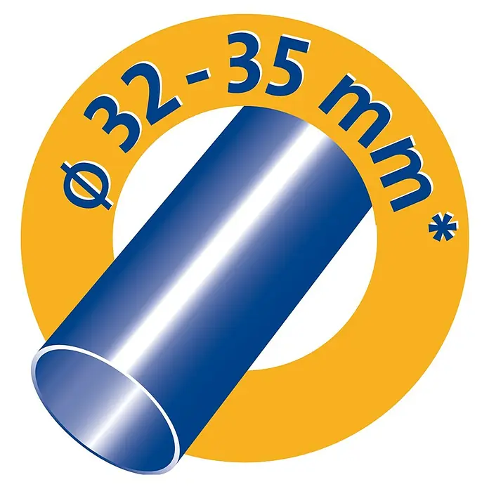 Swirl Staubsaugeraufsatz - Fliesen- & Hartböden-Bürstdüse, Passend für: Staubsaugerrohre mit Ø 32 - 35 mm - Abbildung einer blauen Röhre mit dem Hinweis "32-35 mm", die den Durchmesser des Produkts angibt.