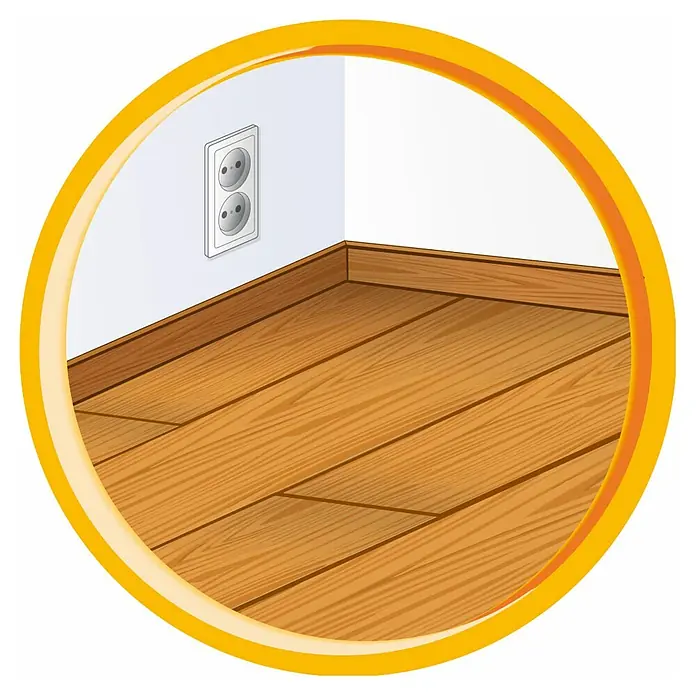 Swirl Staubsaugeraufsatz - Teppich- & Hartböden-Umschaltdüse, Passend für: Staubsaugerrohr Ø 32 - 38 mm - Illustration eines hellen Holzfußbodens mit einer gelben Umrandung, die auf ein Interieur-Design- oder Baumarktprodukt hinweist.