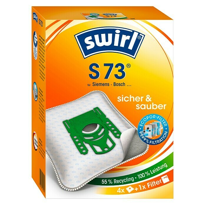 Swirl MicroPor Plus Staubsaugerbeutel S 73 (4 Stk., Passend für: Siemens Staubsauger)