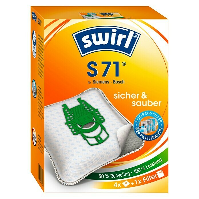 Swirl MicroPor Plus Staubsaugerbeutel S 71 (4 Stk., Passend für: Siemens Staubsauger)