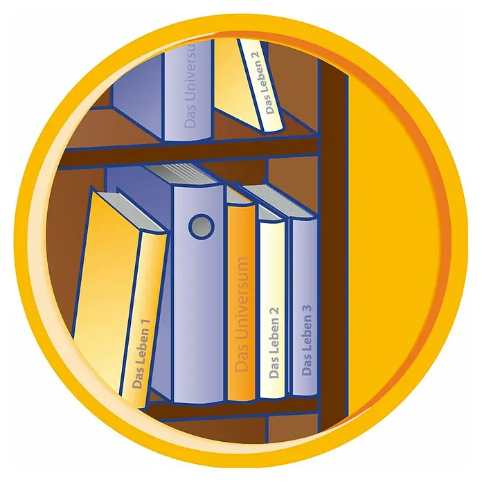 Swirl Staubsaugeraufsatz - Abstaubdüse, Passend für: Staubsaugerrohre mit Ø 32 - 35 mm - Illustration eines Bücherregals mit mehreren Büchern mit den Titeln "Das Leben" und "Das Universum".