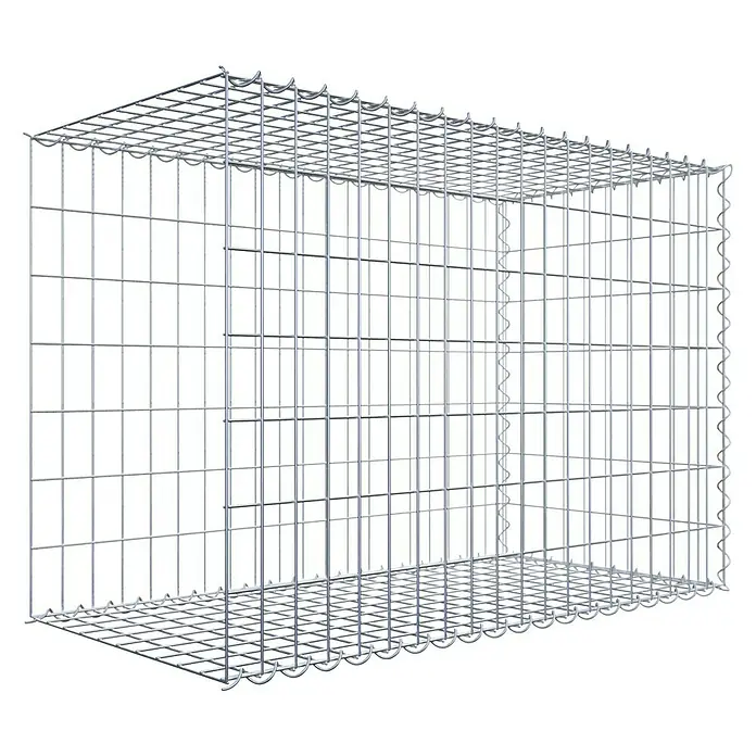 Gabiona Gabione Typ 2 - Zum Anbau in der Länge, 100 x 50 x 70 cm, Stahl, Maschenbreite: 50 mm, Maschenhöhe: 100 mm, Spirale - Ansicht eines Gabionenkorbs, der mit Steinen gefüllt werden kann, um Stützmauern zu errichten und der Ästhetik von Gärten einen industriellen Touch verleiht.