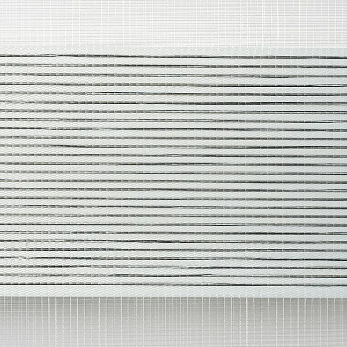 Estor noche y día Platinum - An x Al: 160 x 250 cm, Gris - Primer plano de una persiana enrollable blanca con rayas horizontales, que combina un diseño moderno y sutil con control de luz funcional.