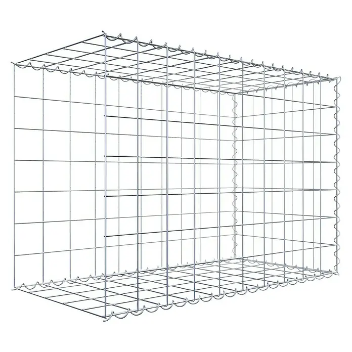 Gabiona Gabione Typ 2 - Zum Anbau in der Länge, 100 x 50 x 70 cm, Stahl, Maschenbreite: 100 mm, Maschenhöhe: 100 mm, Spirale - Draufsicht auf einen leeren, rechteckigen Gabionenkorb aus verzinktem Stahldraht, ideal für Garten- und Landschaftsbauprojekte.