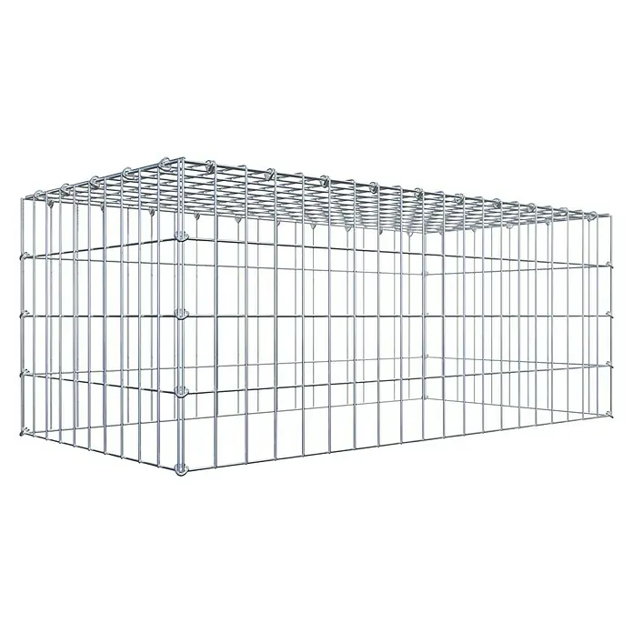 Gabiona Gabione Typ 3 - Zum Anbau in der Höhe, 100 x 50 x 40 cm, Stahl, Maschenbreite: 50 mm, Maschenhöhe: 100 mm, C-Ring - Das Bild zeigt einen Gabionenkorb aus verzinktem Draht, der leer und bereit zur Befüllung mit Steinen oder anderen Materialien ist.