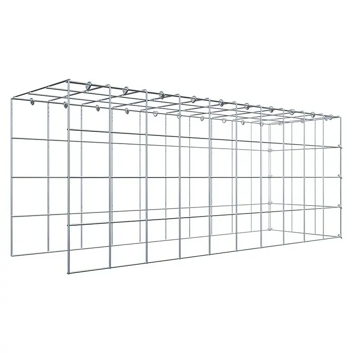 Gabiona Gabione Typ 4 - Zum Anbau in Länge & Höhe, 100 x 30 x 40 cm, Stahl, Maschenbreite: 100 mm, Maschenhöhe: 100 mm, C-Ring - Abbildung eines rechteckigen Drahtgeflechtkorbs mit quadratischen Maschen, der für verschiedene Anwendungen wie Gabionen verwendet werden kann.