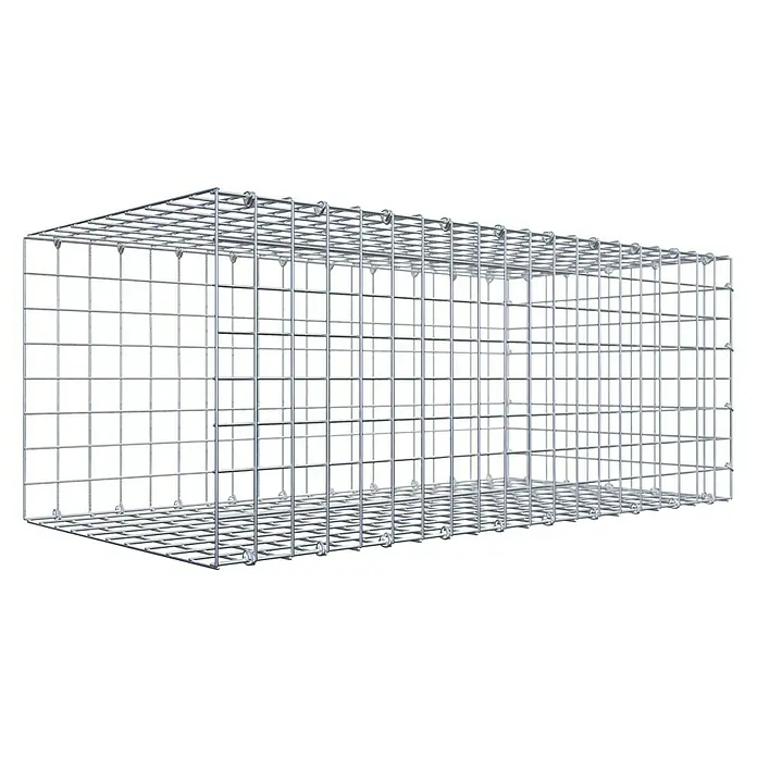 Gabiona Gabione Typ 2 - Zum Anbau in der Länge, 100 x 50 x 40 cm, Stahl, Maschenbreite: 50 mm, Maschenhöhe: 50 mm, C-Ring - Abbildung eines Gabionenkorbs aus verzinktem Drahtgeflecht, der eine robuste und dauerhafte Lösung für Landschaftsbau und Bauvorhaben bietet.