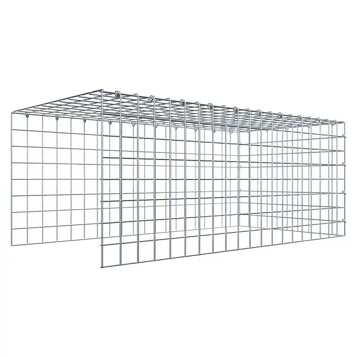 Gabiona Gabione Typ 4 - Zum Anbau in Länge & Höhe, 100 x 50 x 40 cm, Stahl, Maschenbreite: 50 mm, Maschenhöhe: 50 mm, C-Ring - Ein rechteckiger Drahtkäfig in Silber, der Stabilität und Schutz für verschiedene Anwendungen bietet. Ideal für den Einsatz im Garten- und Landschaftsbau.