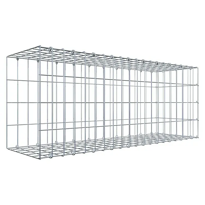 Gabiona Gabione Typ 2 - Zum Anbau in der Länge, 100 x 30 x 40 cm, Stahl, Maschenbreite: 50 mm, Maschenhöhe: 100 mm, C-Ring - Ein länglicher, leerer Gabionenkorb aus Drahtgeflecht, der für die Gestaltung von Außenbereichen oder zur Befestigung von Hängen verwendet wird.