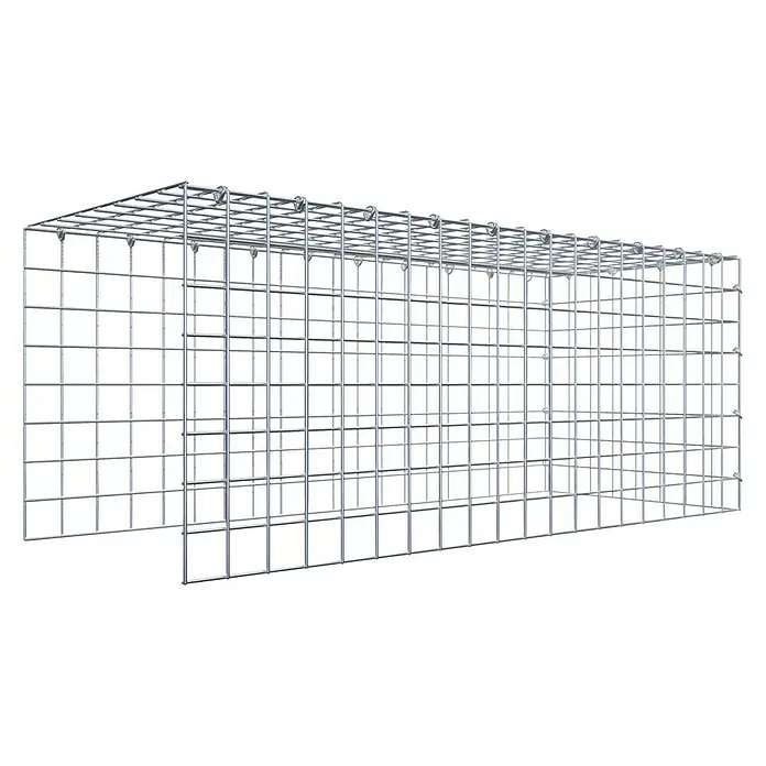 Gabiona Gabione Typ 4 - Zum Anbau in Länge & Höhe, 100 x 40 x 40 cm, Stahl, Maschenbreite: 50 mm, Maschenhöhe: 50 mm, C-Ring - Produktabbildung eines Gabionenkorbs aus Drahtgitter. Der Gabionenkorb ist leer und besteht aus einem stabilen Metallrahmen mit quadratischen Maschen.