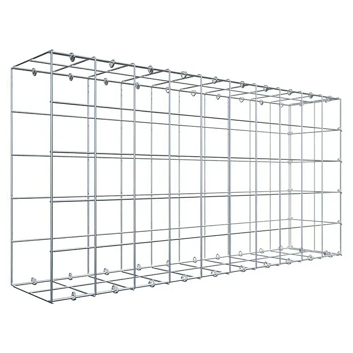 Gabiona Gabione Typ 2 - Zum Anbau in der Länge, 100 x 20 x 50 cm, Stahl, Maschenbreite: 100 mm, Maschenhöhe: 100 mm, C-Ring - Darstellung eines Gabionenkorbs aus Draht, ideal zur Gestaltung von Außenbereichen.