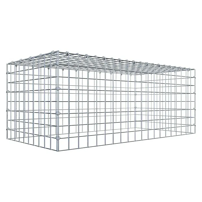 Gabiona Gabione Typ 3 - Zum Anbau in der Höhe, 100 x 50 x 40 cm, Stahl, Maschenbreite: 50 mm, Maschenhöhe: 50 mm, C-Ring - Ein rechteckiger Gabionenkorb aus verzinktem Drahtgitter auf schwarzem Grund. Ideal für den Garten- und Landschaftsbau.