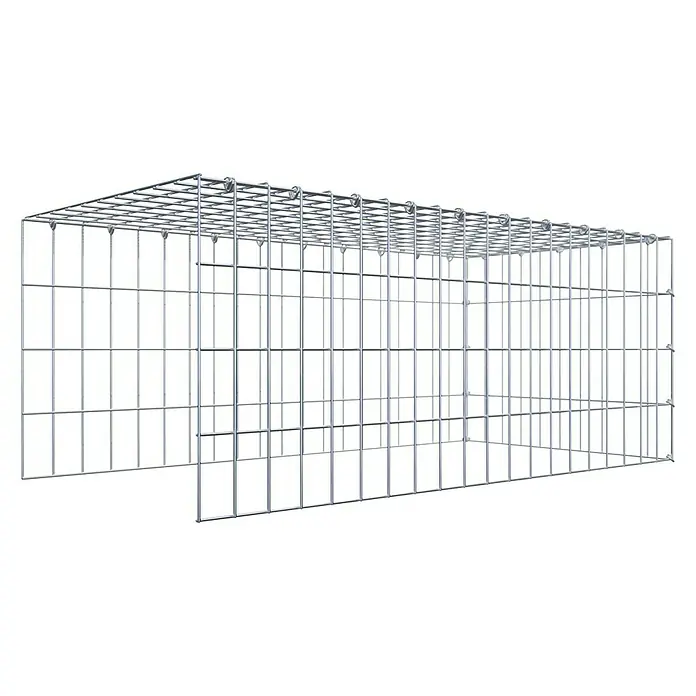 Gabiona Gabione Typ 4 - Zum Anbau in Länge & Höhe, 100 x 50 x 40 cm, Stahl, Maschenbreite: 50 mm, Maschenhöhe: 100 mm, C-Ring - Produktdarstellung eines Gabionen-Bausatzes. Der Bausatz besteht aus stabilen, rechteckigen Drahtgitterkörben zur individuellen Gestaltung von Außenbereichen.