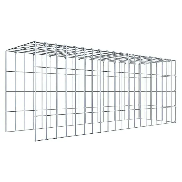 Gabiona Gabione Typ 4 - Zum Anbau in Länge & Höhe, 100 x 30 x 40 cm, Stahl, Maschenbreite: 50 mm, Maschenhöhe: 100 mm, C-Ring - Das Bild zeigt einen rechteckigen Gabionenkorb aus Drahtgeflecht, ideal für Gartenbau und Landschaftsgestaltung.
