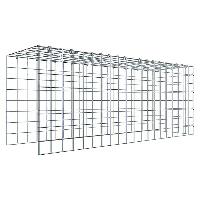 Gabiona Gabione Typ 4 - Zum Anbau in Länge & Höhe, 100 x 30 x 40 cm, Stahl, Maschenbreite: 50 mm, Maschenhöhe: 50 mm, C-Ring - Ansicht eines Gabionenkorbs aus Drahtgitter. Diese Metallkonstruktion ist ideal für Landschaftsbau und Stützmauern.
