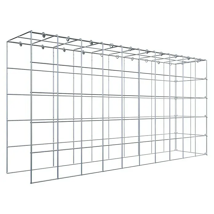 Gabiona Gabione Typ 4 - Zum Anbau in Länge & Höhe, 100 x 20 x 50 cm, Stahl, Maschenbreite: 100 mm, Maschenhöhe: 100 mm, C-Ring - Bild eines Gabionenkorbs aus Drahtgeflecht, ideal für den Garten- und Landschaftsbau, robust und vielseitig einsetzbar.\n