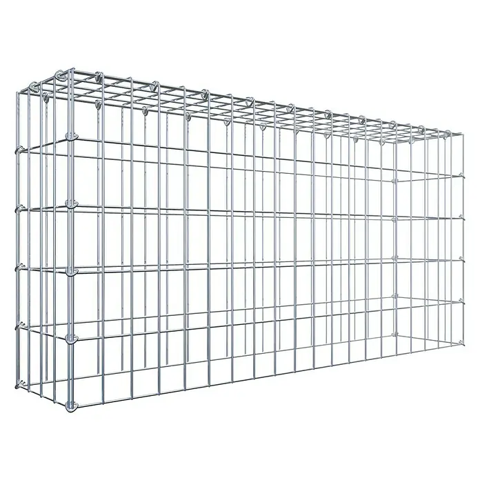 Gabiona Gabione Typ 3 - Zum Anbau in der Höhe, 100 x 20 x 50 cm, Stahl, Maschenbreite: 50 mm, Maschenhöhe: 100 mm, C-Ring - Das Bild zeigt einen Gabionen-Käfig aus verzinktem Stahl. Ideal für den Garten- und Landschaftsbau. Die Konstruktion ist stabil und langlebig.