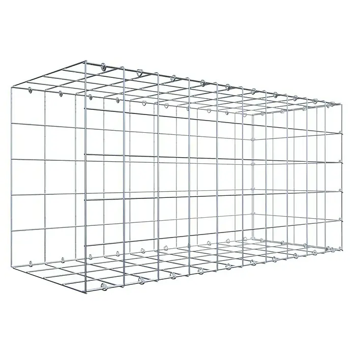 Gabiona Gabione Typ 2 - Zum Anbau in der Länge, 100 x 40 x 50 cm, Stahl, Maschenbreite: 100 mm, Maschenhöhe: 100 mm, C-Ring - Ein Gabionenkorb aus Metall, leer und bereit zur Befüllung. Die Drahtstruktur ist klar erkennbar, ideal für den Garten- und Landschaftsbau.
