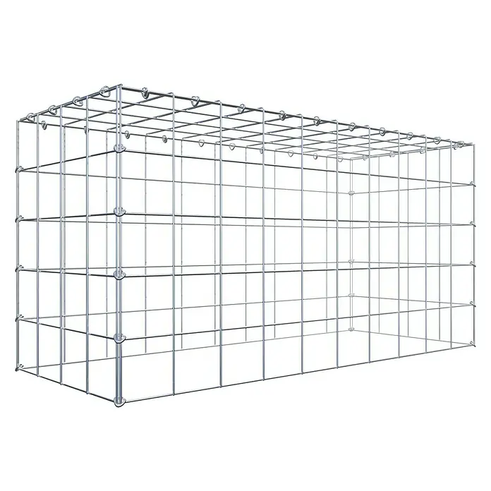 Gabiona Gabione Typ 3 - Zum Anbau in der Höhe, 100 x 40 x 50 cm, Stahl, Maschenbreite: 100 mm, Maschenhöhe: 100 mm, C-Ring - Ein rechteckiger Gabionenkorb aus silberfarbenem Drahtgitter. Ideal für Garten- und Landschaftsbauprojekte.
